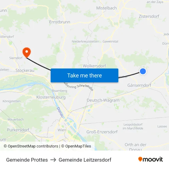 Gemeinde Prottes to Gemeinde Leitzersdorf map