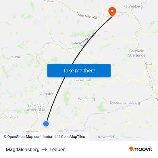 Magdalensberg to Leoben map