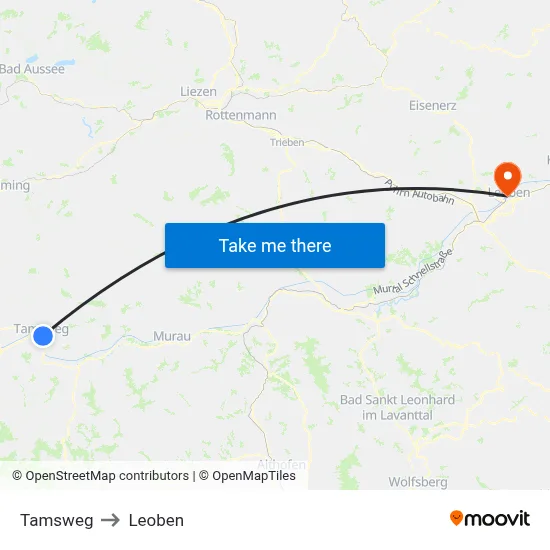 Tamsweg to Leoben map