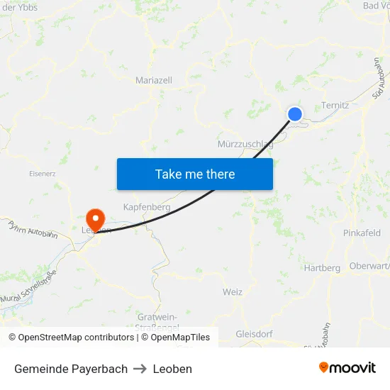 Gemeinde Payerbach to Leoben map