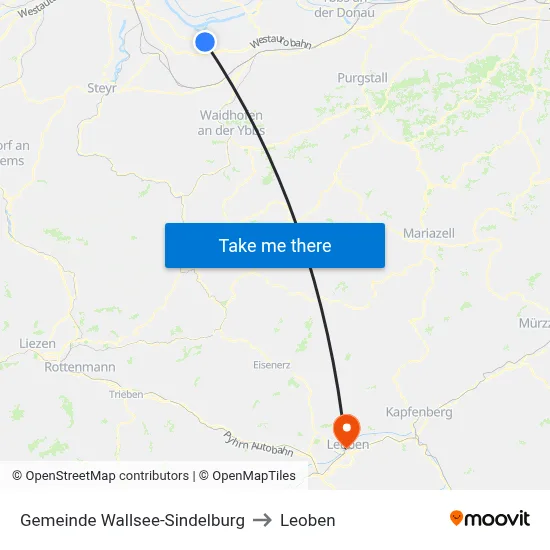 Gemeinde Wallsee-Sindelburg to Leoben map