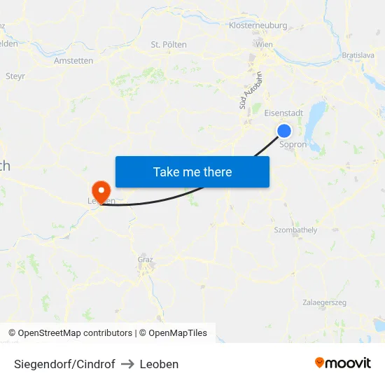 Siegendorf/Cindrof to Leoben map