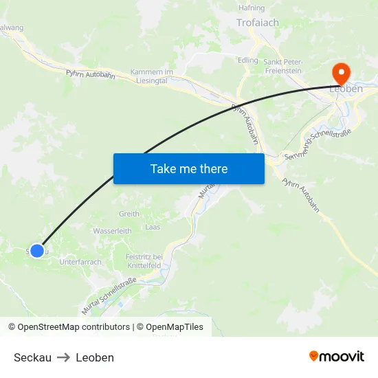 Seckau to Leoben map