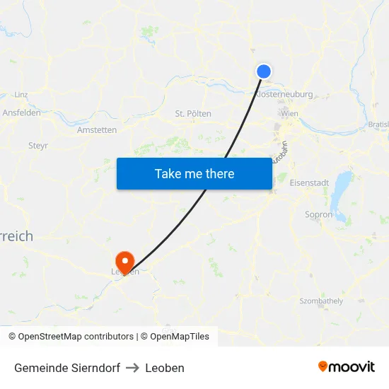 Gemeinde Sierndorf to Leoben map
