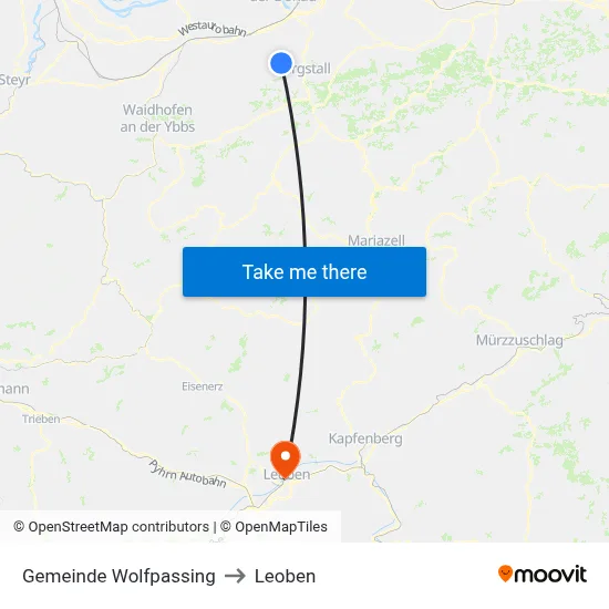 Gemeinde Wolfpassing to Leoben map