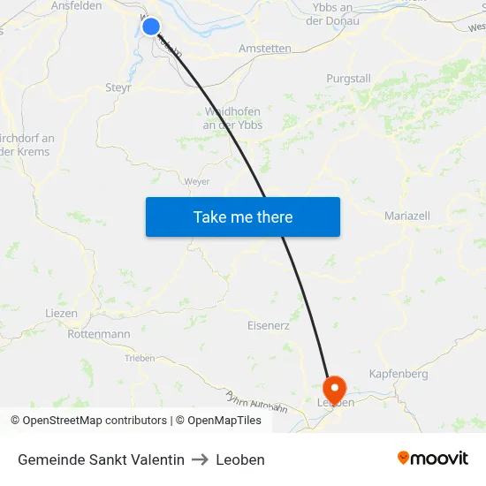 Gemeinde Sankt Valentin to Leoben map