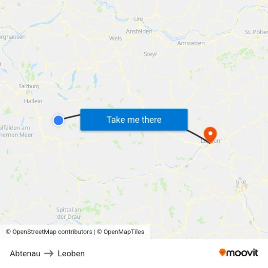 Abtenau to Leoben map