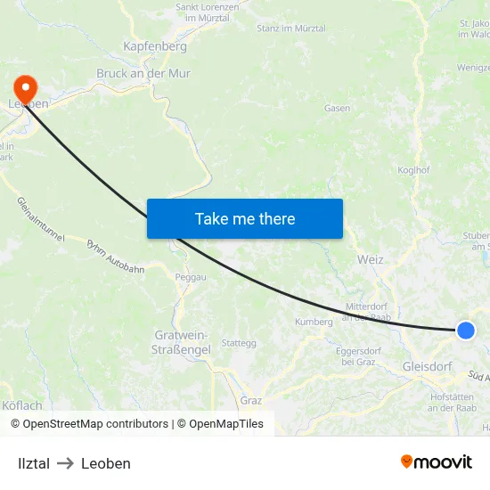 Ilztal to Leoben map