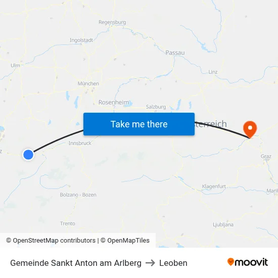 Gemeinde Sankt Anton am Arlberg to Leoben map