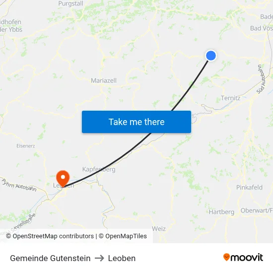 Gemeinde Gutenstein to Leoben map