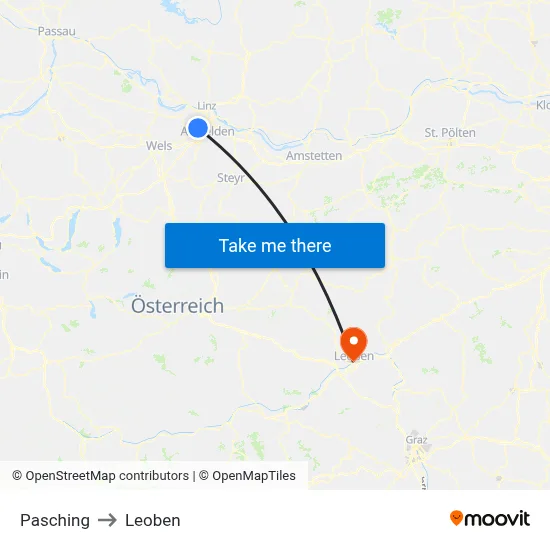 Pasching to Leoben map