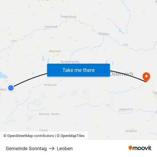 Gemeinde Sonntag to Leoben map