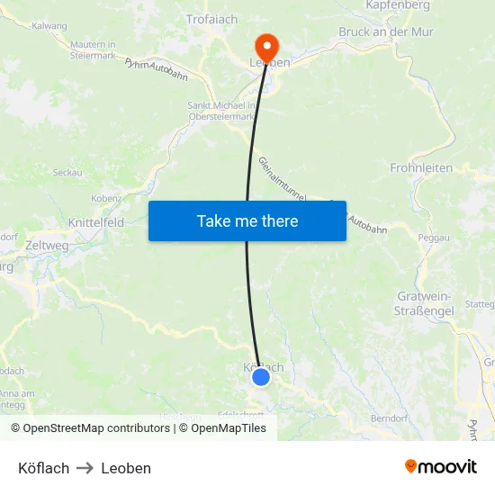 Köflach to Leoben map