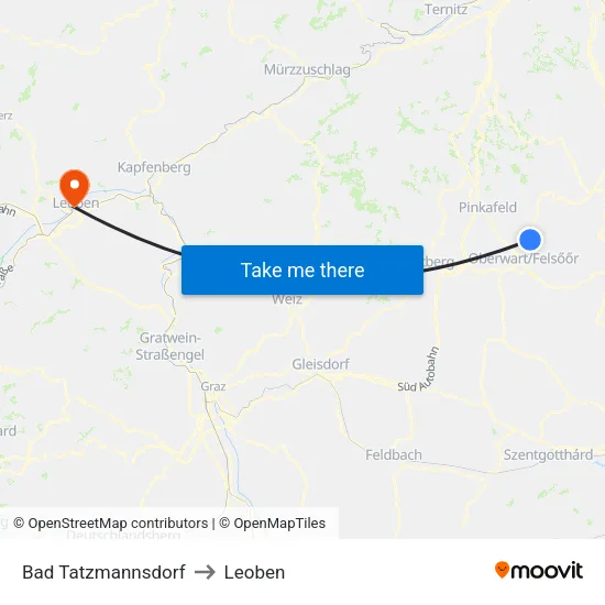 Bad Tatzmannsdorf to Leoben map