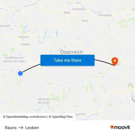 Rauris to Leoben map