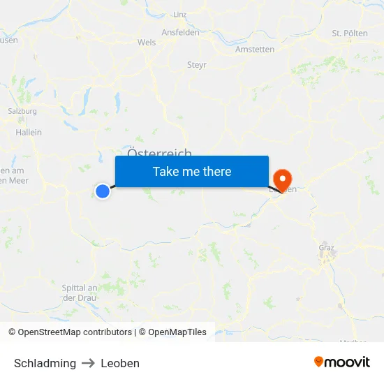 Schladming to Leoben map
