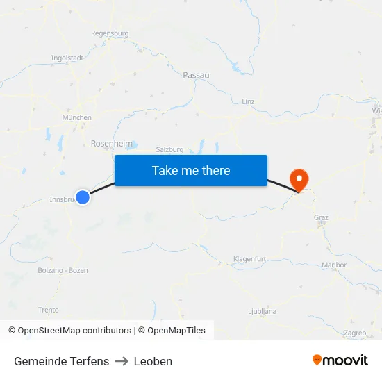 Gemeinde Terfens to Leoben map