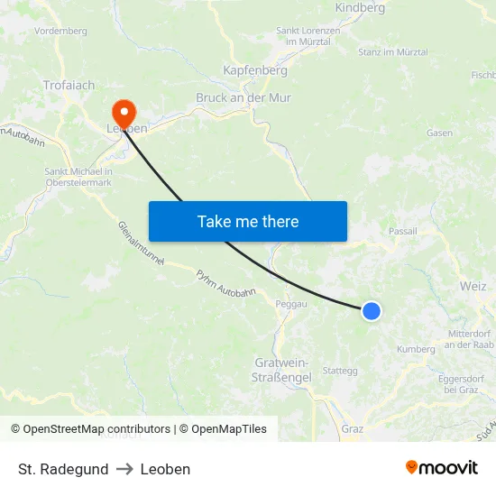 St. Radegund to Leoben map