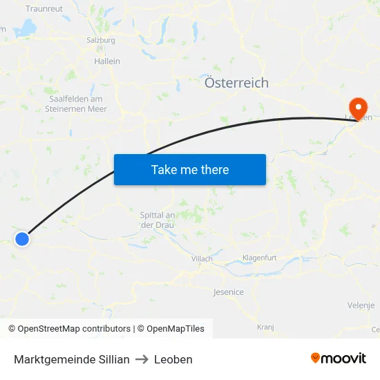 Marktgemeinde Sillian to Leoben map