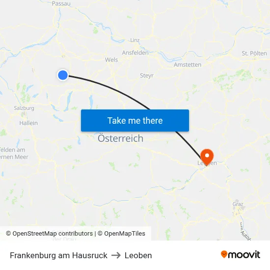 Frankenburg am Hausruck to Leoben map