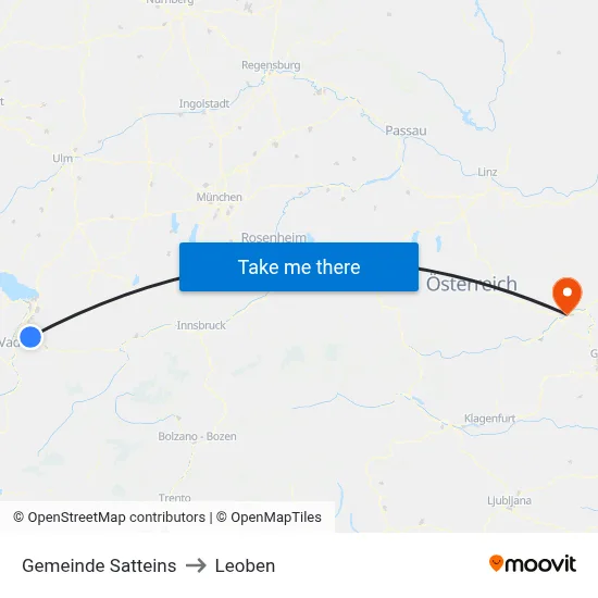 Gemeinde Satteins to Leoben map