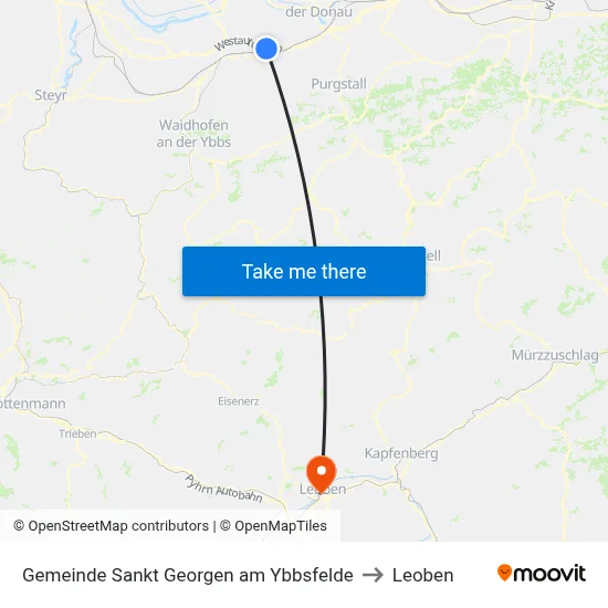 Gemeinde Sankt Georgen am Ybbsfelde to Leoben map