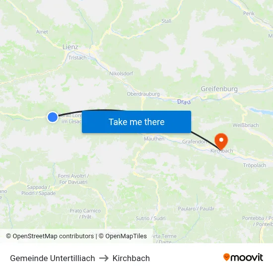 Gemeinde Untertilliach to Kirchbach map