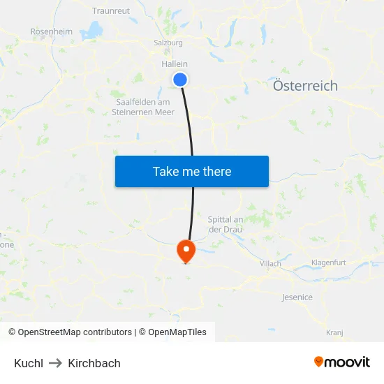 Kuchl to Kirchbach map