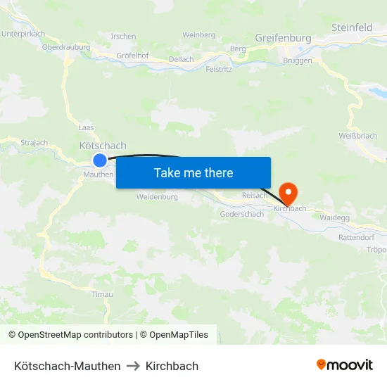 Kötschach-Mauthen to Kirchbach map