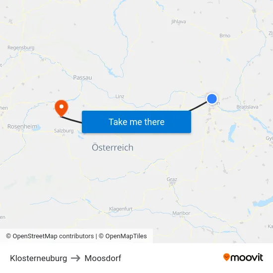 Klosterneuburg to Moosdorf map