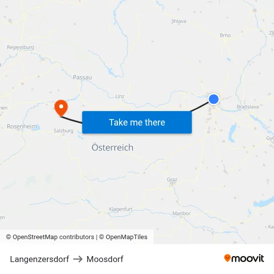 Langenzersdorf to Moosdorf map