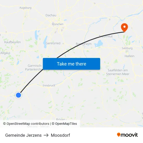 Gemeinde Jerzens to Moosdorf map