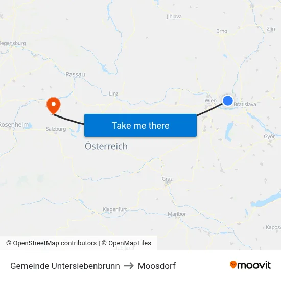 Gemeinde Untersiebenbrunn to Moosdorf map