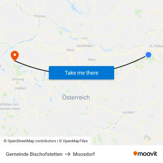 Gemeinde Bischofstetten to Moosdorf map