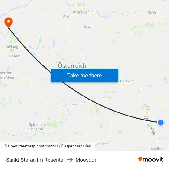 Sankt Stefan Im Rosental to Moosdorf map