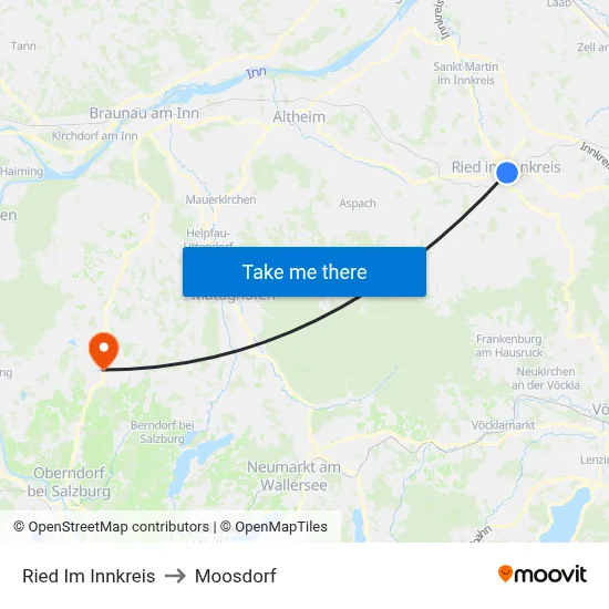 Ried Im Innkreis to Moosdorf map