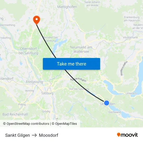 Sankt Gilgen to Moosdorf map