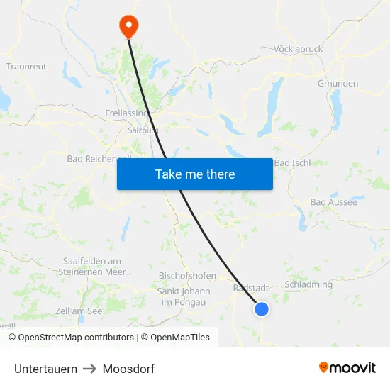 Untertauern to Moosdorf map