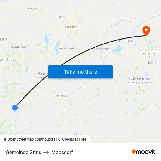 Gemeinde Grins to Moosdorf map