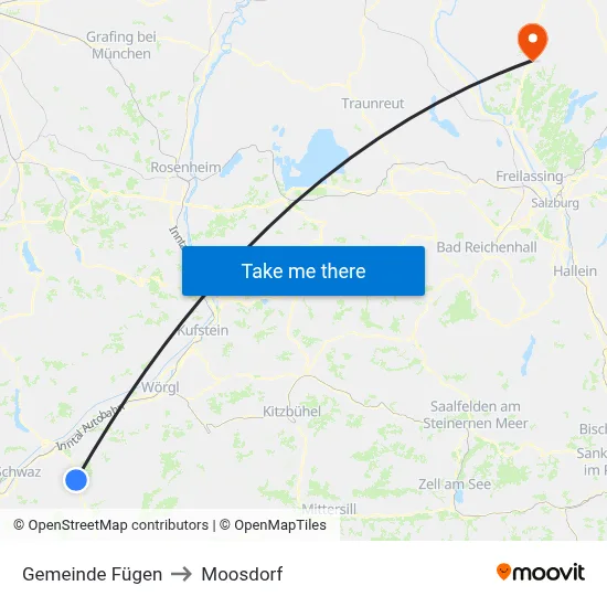 Gemeinde Fügen to Moosdorf map