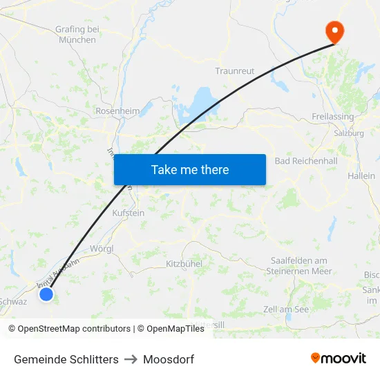 Gemeinde Schlitters to Moosdorf map