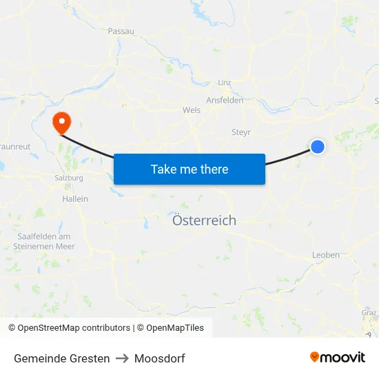 Gemeinde Gresten to Moosdorf map