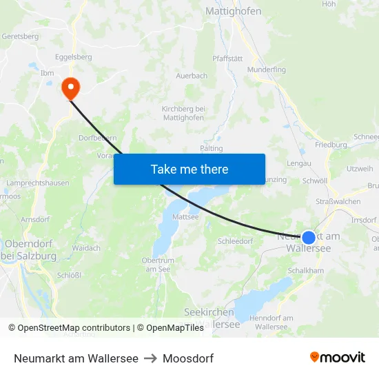 Neumarkt am Wallersee to Moosdorf map