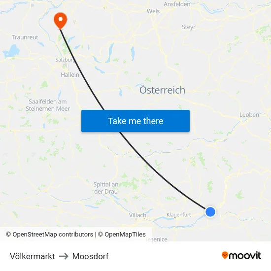 Völkermarkt to Moosdorf map