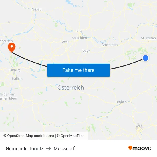 Gemeinde Türnitz to Moosdorf map