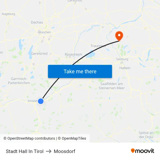 Stadt Hall In Tirol to Moosdorf map