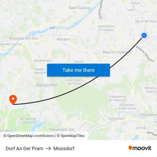Dorf An Der Pram to Moosdorf map