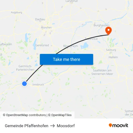 Gemeinde Pfaffenhofen to Moosdorf map