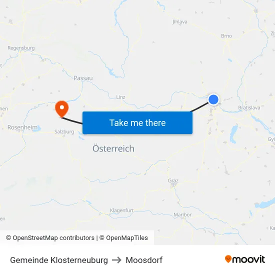 Gemeinde Klosterneuburg to Moosdorf map