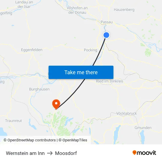 Wernstein am Inn to Moosdorf map